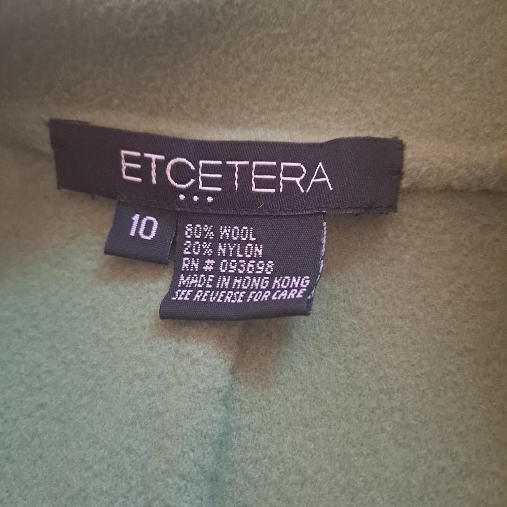 Etcetera Wool Blend Button Up Classic Solid Green… - image 3